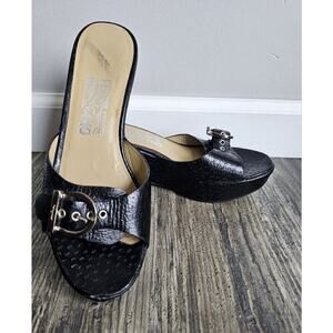 Salvatore Ferragamo Womens Black Suede Open Toe Wedged heel Sandals 7.5 B
